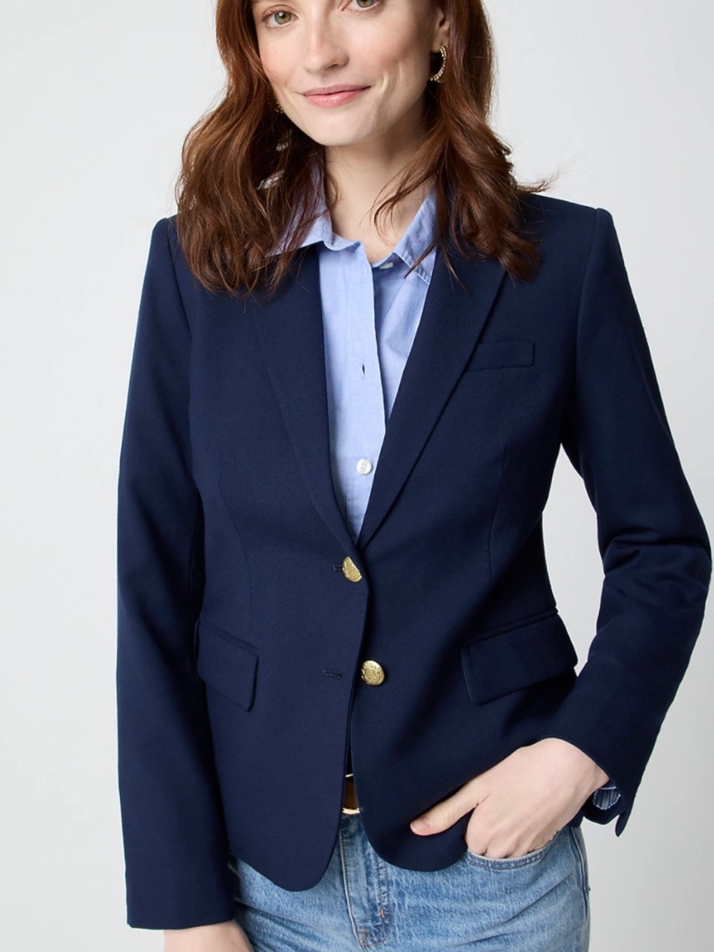 J.CREW Women's Original Schoolboy Wool Blend Blazer Navy Size 0 Button Front EUC